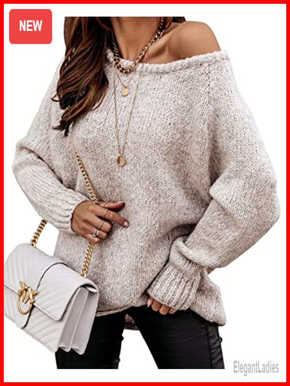 Oversized Womens Ribbed Knit Sweater Off Shoulder Crew Neck Long Sleeve Pullover